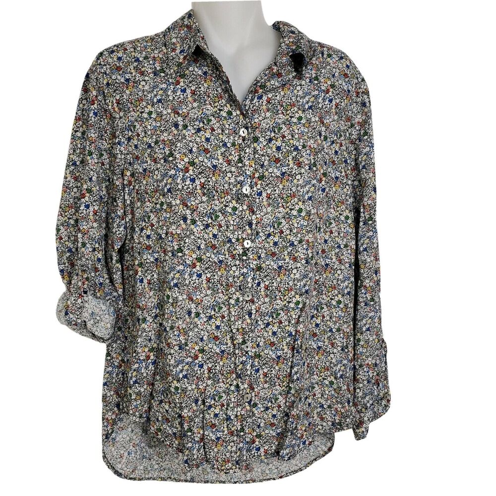 Jane And Delancey Womens Blouse Small Multicolored Button Floral Long Tab Sleeve